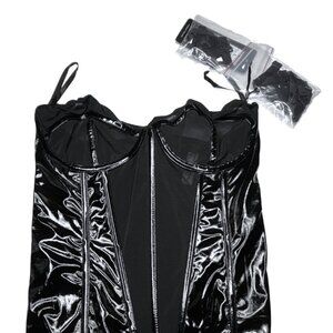 Black Vinyl Mesh Bustier Corset NWT Darque by Coquette L (Large)